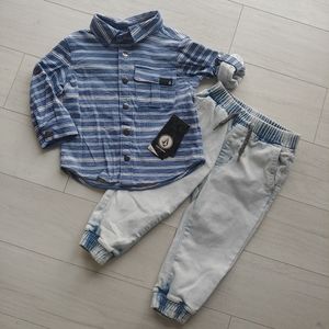 VOLCOM Baby NEW Long Sleeve Button Up Shirt & Denim Jogger Pants